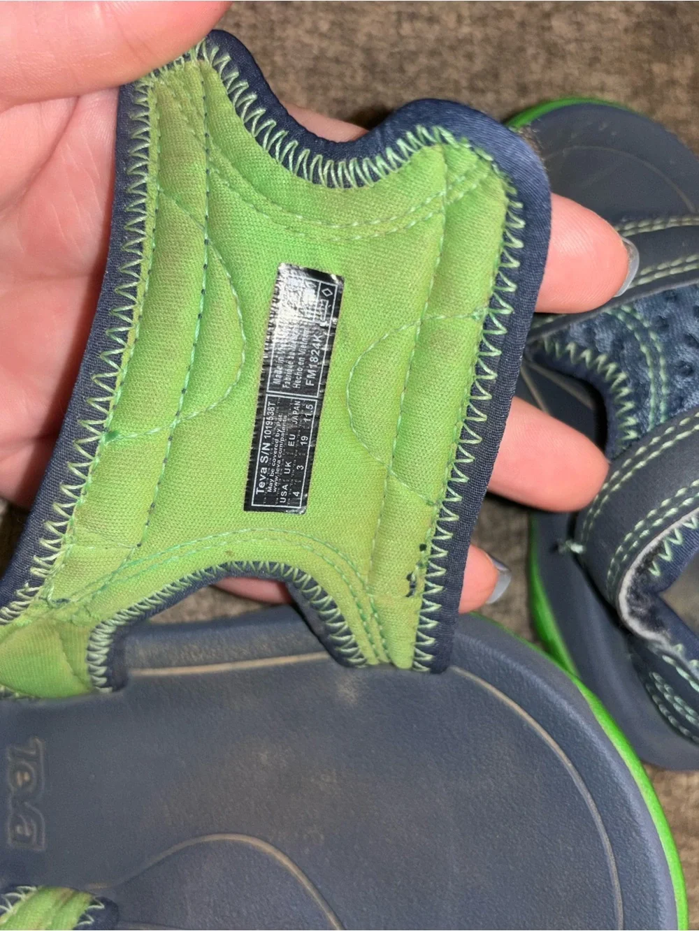 Teva Kids Navy and Lime Green Hook-and-Loop Sport Sandals